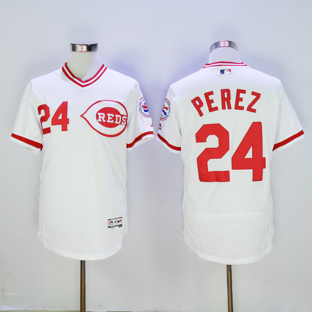 Men MLB Cincinnati Reds #24 Perez white throwback 1976 jerseys->cincinnati reds->MLB Jersey